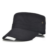 CHENGZI Unisex Army Hat Cadet Cap Twill Flat Top Cap Fashion Adjustable Baseball Hat (Black)